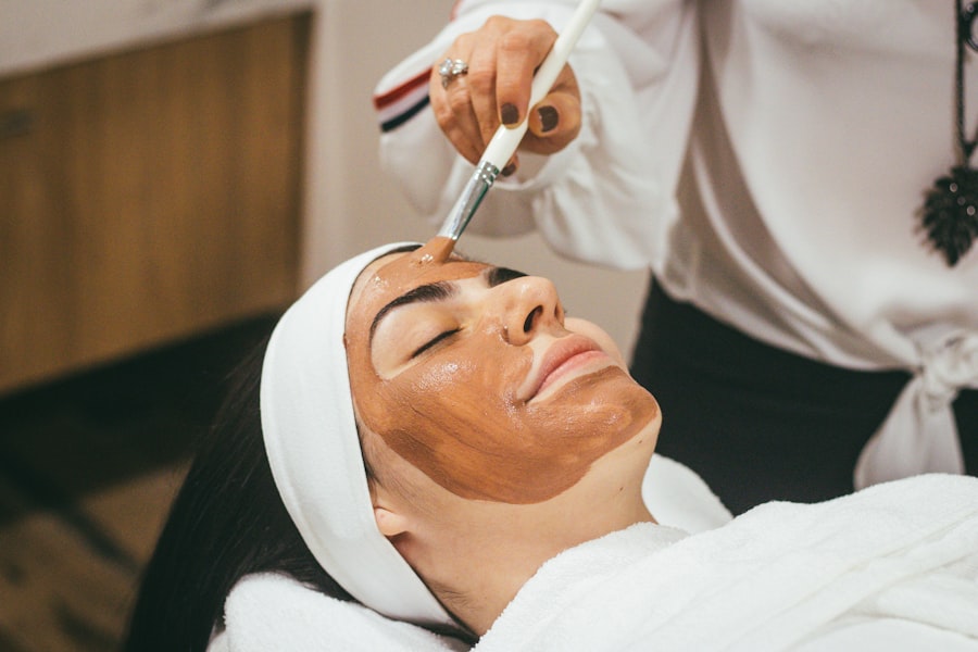 Woman with a botanical clay mask